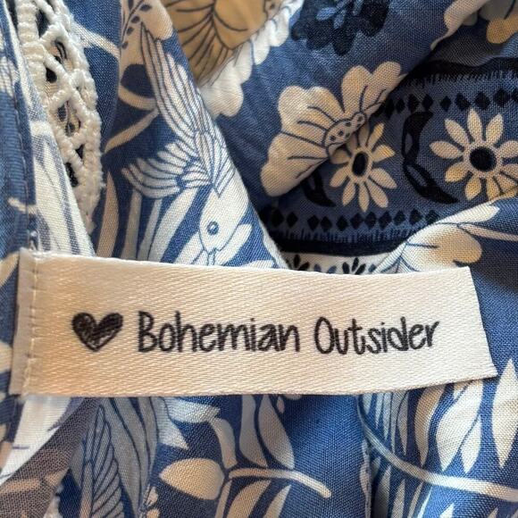 Bohemian Outsider Short Sleeve Blue White Floral Mini Summer Dress Size Small - Picture 5 of 9